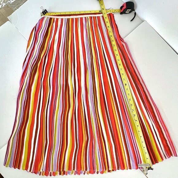 Forever‎ 21 Contemporary Colorful Stripe Pleated Midi A-Line Skirt Sz L - Picture 11 of 15